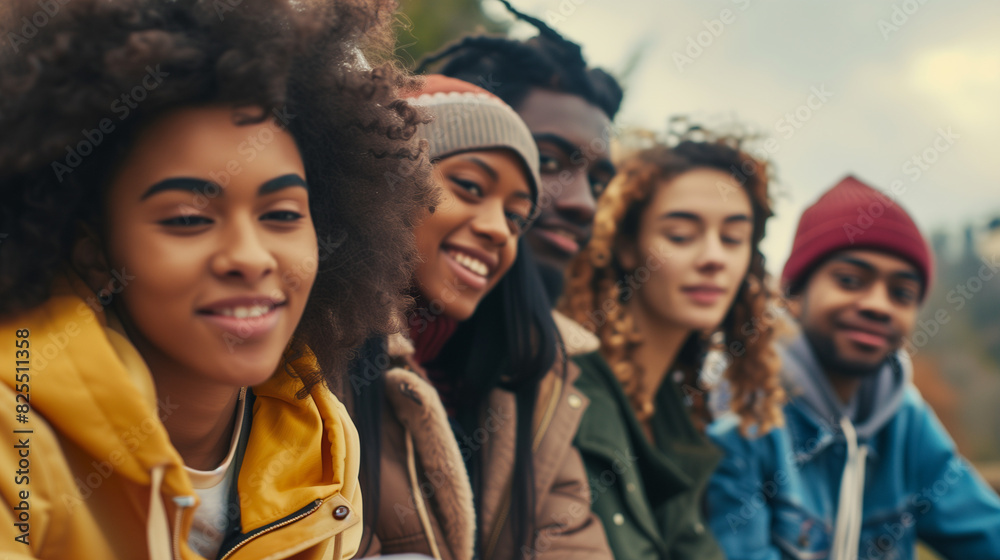 Fototapeta premium Different races people, multicultural group of young modern people, mixed group of multicultural people look camera, happy people, smile, smiling people