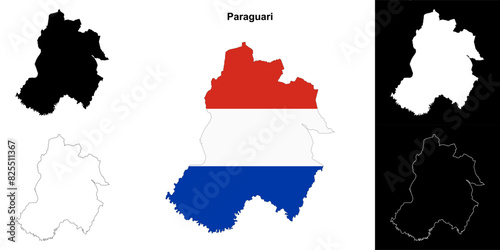 Paraguari department outline map set photo