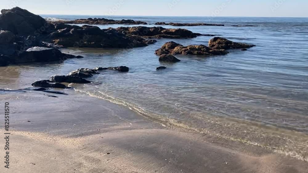 Beach landscape with crystal clear water and stones on sunny day Beach landscape with crystal clear water and stones on sunny day