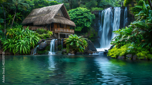 Discover the ultimate travel landscape in Hawaii  tropical island paradise awaits with beautiful trees and cascading waterfalls. Luxury travel and summer vacation escapes  wallpaper