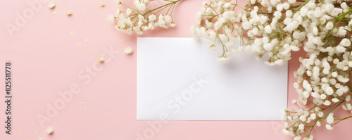 Elegant Wedding Inspiration Floral Paper Elegance and Delicate Gypsophila on Colored Table. Elegant Wedding Inspiration: Floral Paper Elegance with Delicate Gypsophila
 photo