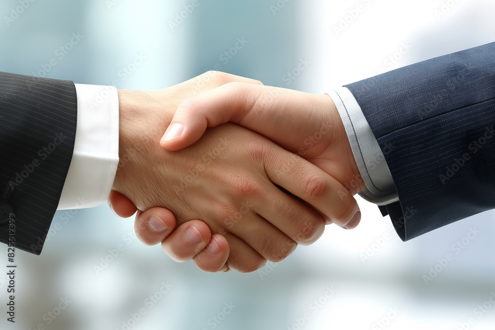 Photo of a business man's handshake, hands in a business suit. Close-up with blurred background Photo of a business man's handshake, hands in a business suit. Close-up with blurred background