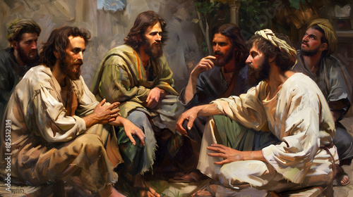 Jesus talking to his disciples realistic hyperrealistic