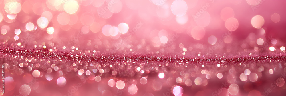 Soft pink bokeh effect with sparkling particles on delicate background. Dreamy pink blur with shimmering light points, romantic vibe. Gentle pink light particles floating in magical soft focus setting