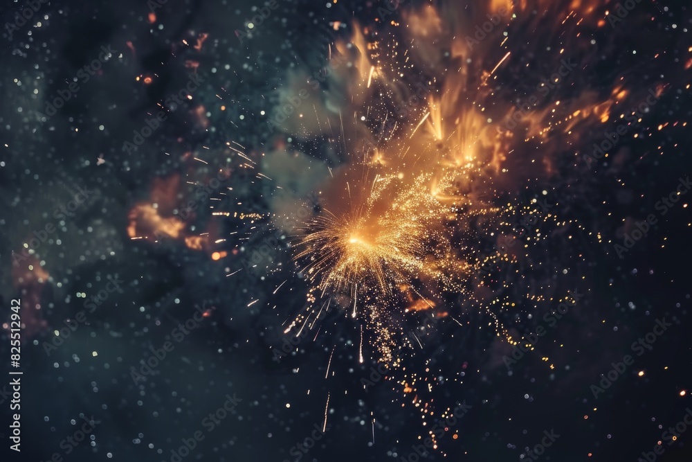 A mesmerizing close-up of a dazzling firework bursting in the starry night sky of the USA.