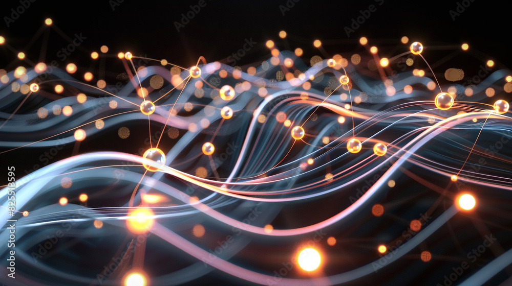 A complex network graph with interconnected nodes, resembling glowing ...
