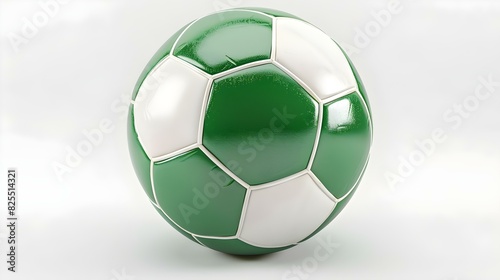 Isolated green and white colored Soccer Ball on a white Background with Copy Space