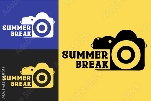 Summer break lettering badge poster design. Aesthetic illustration for matching friends school trip outdoorsy teacher logo shirt design print vector. 