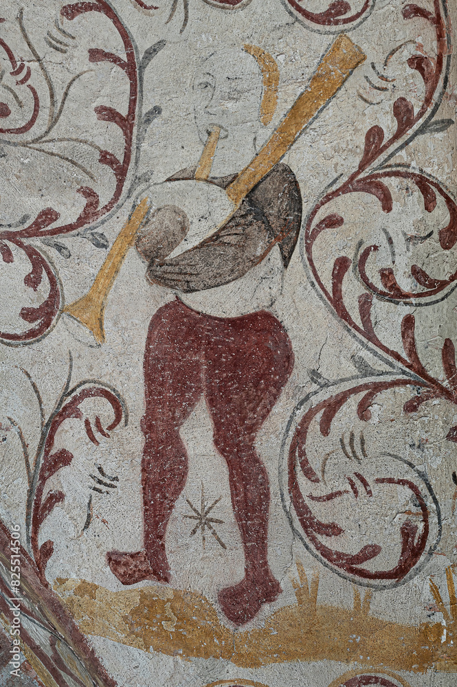 playing the bagpipes on a 500 year old fresco