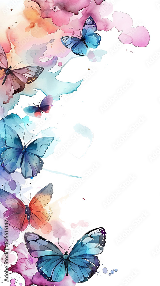 frame background - watercolor painting frame of butterflies isolated against transparent background