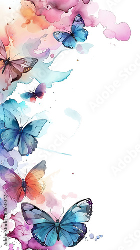frame background - watercolor painting frame of butterflies isolated against transparent background