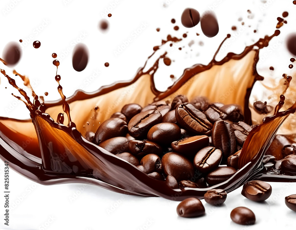 Roasted coffee beans are poured into a pot of delicious coffee. Roasted coffee beans are poured into a pot of delicious coffee.