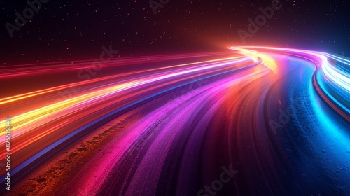 Background with abstract long exposure dynamic speed light trails.
