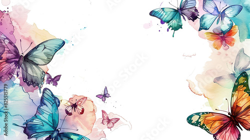 frame background - watercolor painting frame of butterflies isolated against transparent background