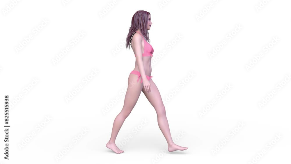 歩くビキニ姿の女性　3DCGレンダリング