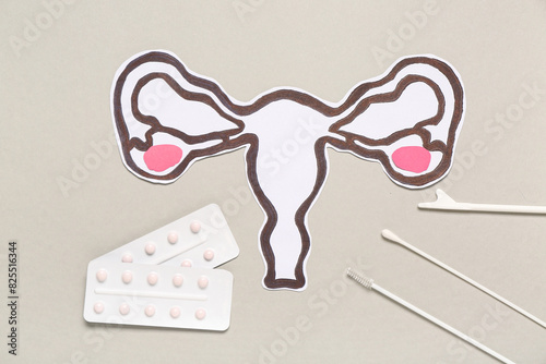 Paper uterus with pills and...