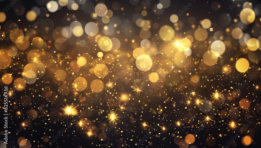 Abstract bokeh lights background with golden glitter and sparkle stars for luxury elegant design Generative AI