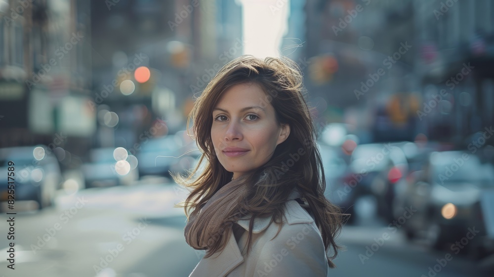 Woman in City Street. Generative AI. Woman in City Street. Generative AI.