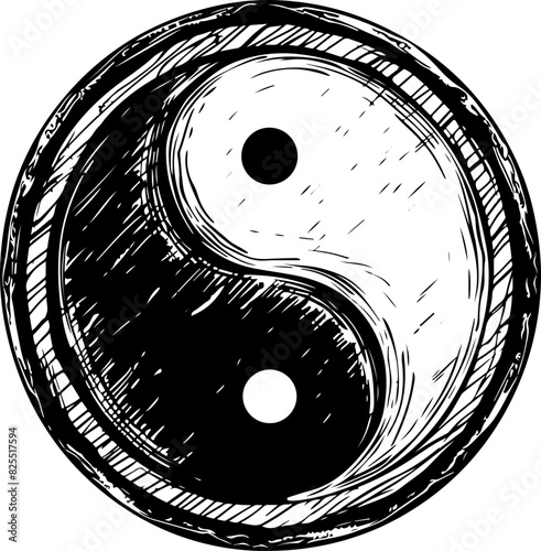 Hand-Drawn Black and White Yin Yang Symbol
