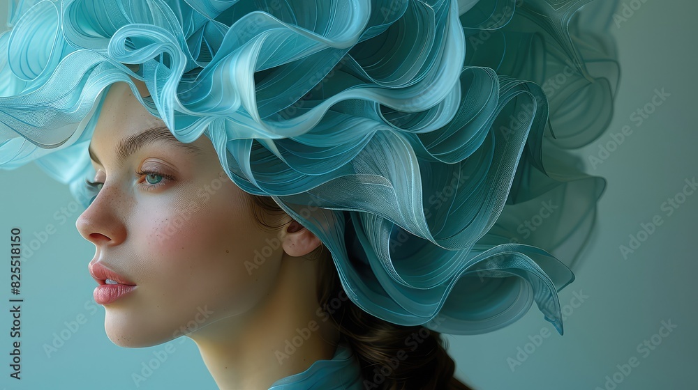 Side View of a Model Showcasing Avant-Garde Fashion Trends with a Surrealistic Twist: A Dreamlike Ambiance Enhanced by Unexpected Camera Angles Side View of a Model Showcasing Avant-Garde Fashion Trends with a Surrealistic Twist: A Dreamlike Ambiance Enhanced by Unexpected Camera Angles