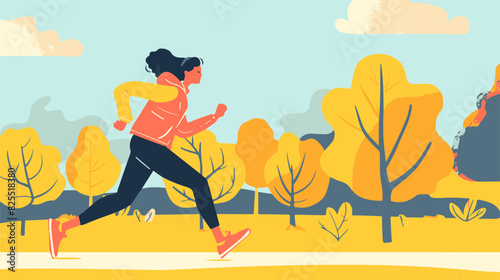 Woman Jogging in Autumn Park Illustration © Rade Kolbas