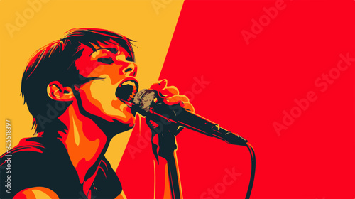 Vibrant Pop Art Singer Performing with Microphone