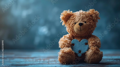 Charming Blue Plush Astronaut Toy Holding a Puzzle Heart - A Symbol of Autism for World Autism Awareness Day photo