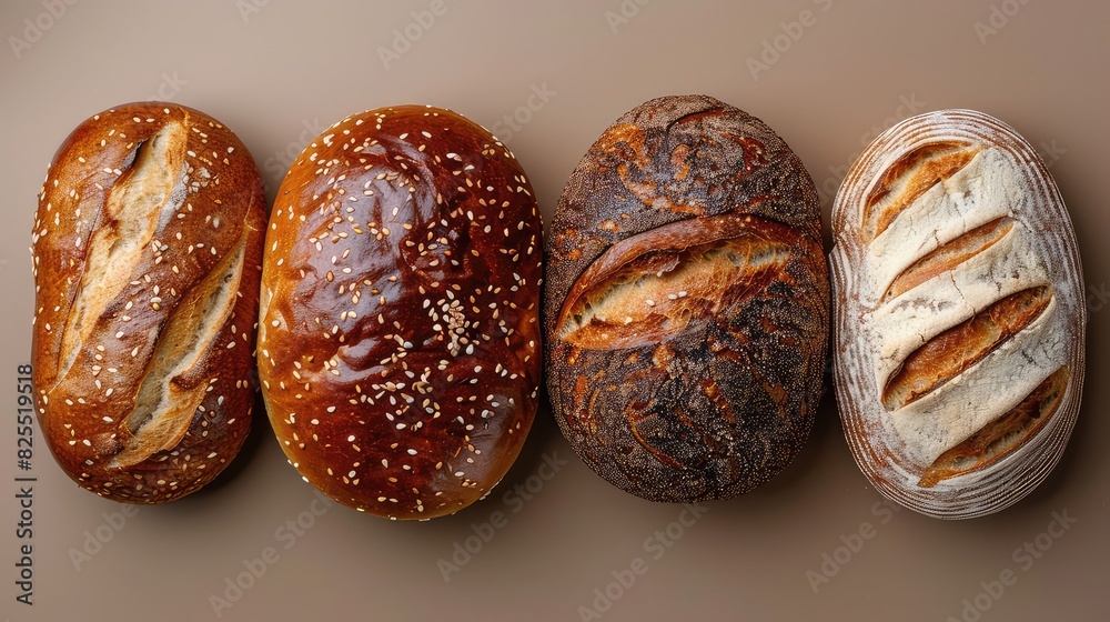 Variety of Bread on a Minimalist Background: A Focus on Shape and Form in the Art of Baking