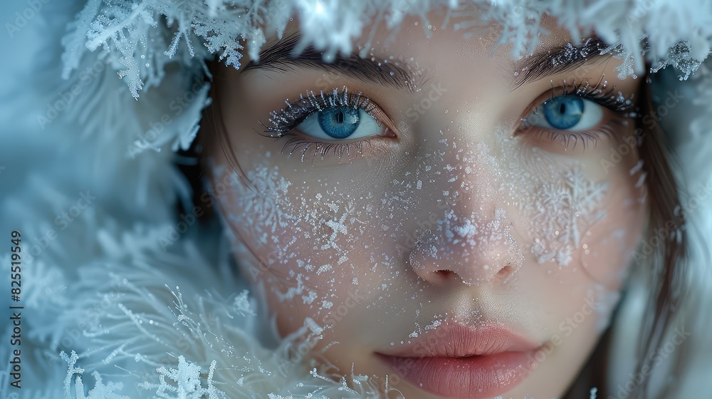Visualizing Glacial Glamour: A Model Adorned in Frosty Attire Capturing the Essence of Winter Elegance