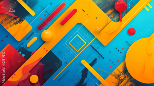 Colorful 3d abstract composition with geometric shapes and dynamic elements
