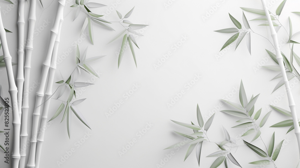 Bamboo plant white background banner, template text space white wall background.