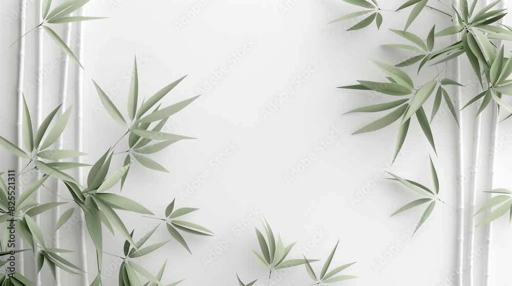 Fototapeta premium Bamboo plant white background banner, template text space white wall background.