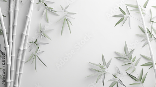 Bamboo plant white background banner  template text space white wall background.