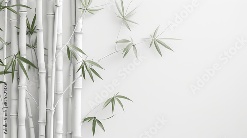 Bamboo plant white background banner  template text space white wall background.