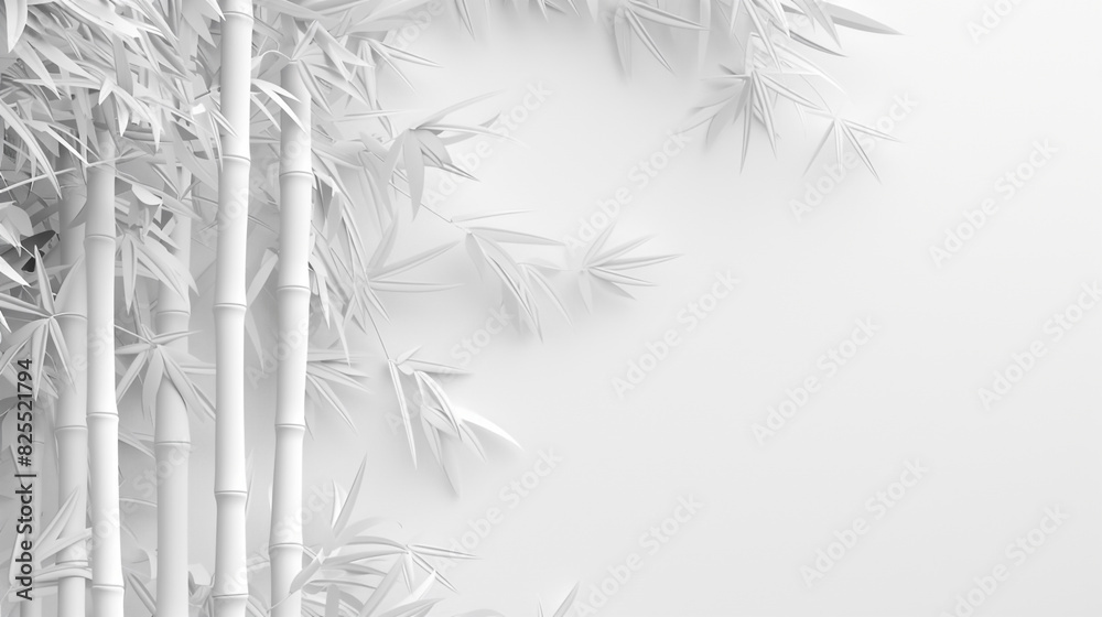 Obraz premium abstract white bamboo wall background space your text. stalk, branch and bamboo leaves. Nature backdrop white design