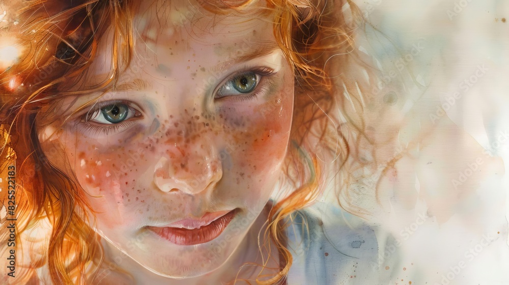 ethereal beauty in soft light dramatic portrait of young redheaded girl freckles illuminated vulnerability and innocence watercolor ethereal beauty in soft light dramatic portrait of young redheaded girl freckles illuminated vulnerability and innocence watercolor