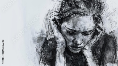 emotional struggle and resilience poignant portrait of woman battling depression vulnerability and inner strength sketch