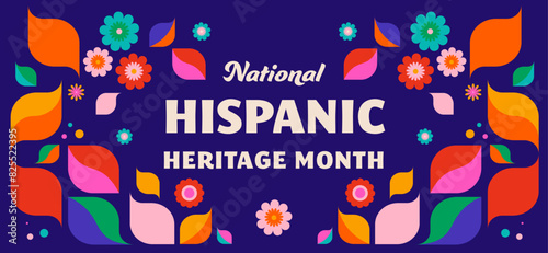National hispanic heritage month celebration. Background, banner and card with flowers. Geometric colorful concept design floral pattern