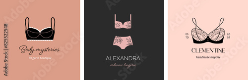 Elegant, luxury lingerie and underwear logos collection. Hand drawn minimalist illustrations, boho style logos