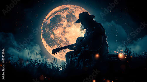 Silhouette of a Person Sitting on a Bench with a Large Moon in the Background
