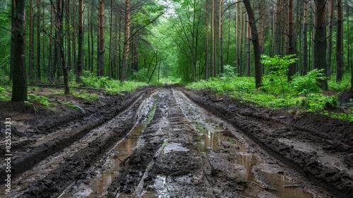 Forest Dirt. Summer Time on a Natural Road Through Green Forest Terrain