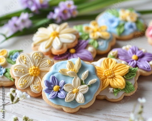 Gourmet Cookies. Freshly Baked Spring Flower Cookies with Delicious Frosting