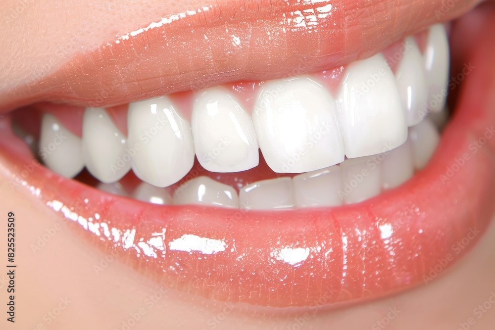 Fototapeta premium Healthy Mouth. Closeup of Beautiful Smile with White and Healthy Teeth