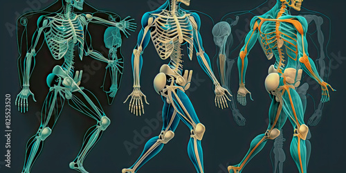 Illustration of the musculoskeletal system, depicting bones, joints, and muscles.