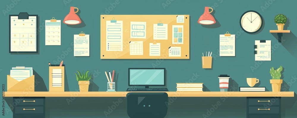 Picture bulletin board with pinned notices and schedules Picture bulletin board with pinned notices and schedules