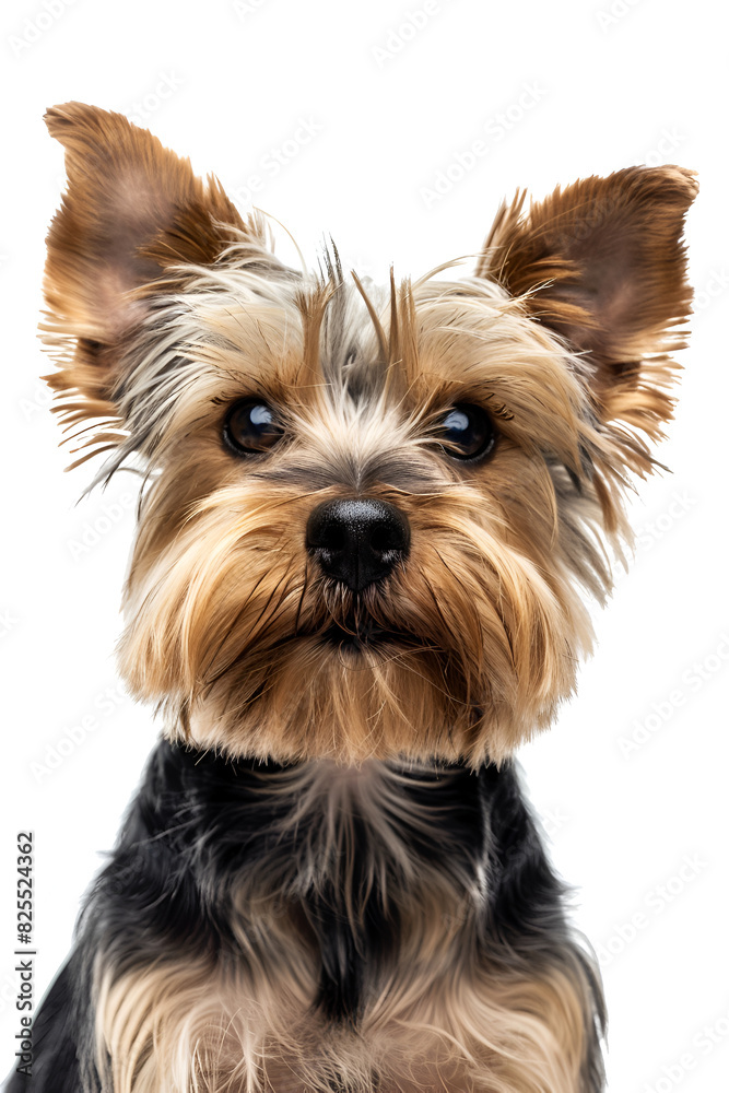 Studio portrait photo of a Yorkshire terrier on a white background. Close-up, full-face Studio portrait photo of a Yorkshire terrier on a white background. Close-up, full-face
