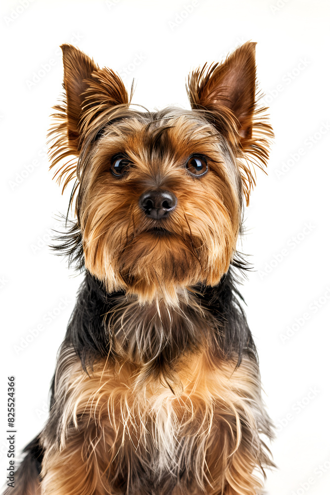Studio portrait photo of a Yorkshire terrier on a white background. Close-up, full-face Studio portrait photo of a Yorkshire terrier on a white background. Close-up, full-face