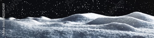 Snow Banner. Sparkling Fluffy White Snow Hills in Night Isolated on Black Background photo