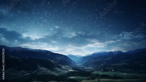 Dynamic night sky with the Milky Way visible above a serene mountain landscape