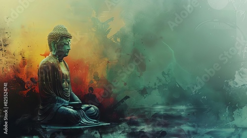 serene buddha statue in meditative pose spiritual concept digital painting